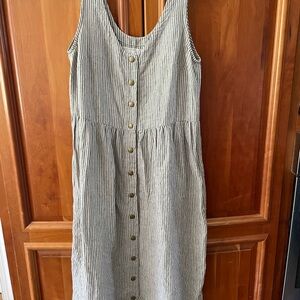 notPERFECTLINEN Striped Midi Dress in Cream and Black